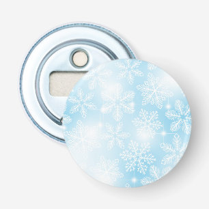 Snowflakes and lights on blue bottle opener