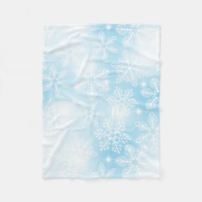 Snowflakes and lights on blue fleece blanket (Front)