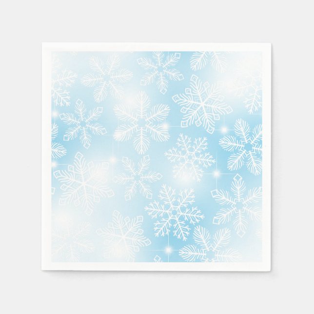 Snowflakes and lights on blue napkin (Front)