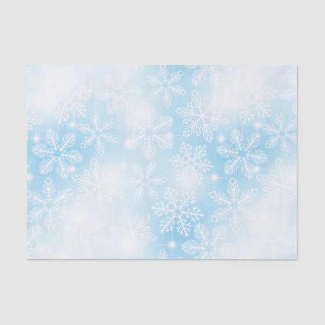 Snowflakes and lights on blue tissue paper (Front)