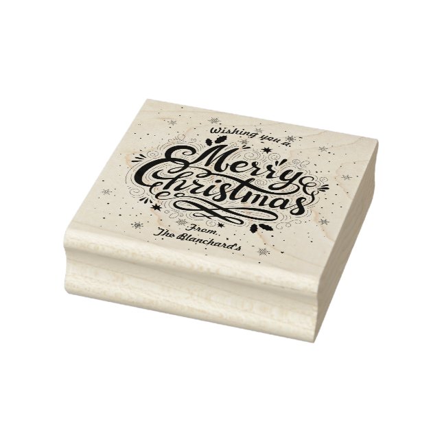 Snowflakes and Merry Christmas customisable Rubber Stamp (Stamp)