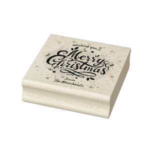 Snowflakes and Merry Christmas customizable Rubber Stamp