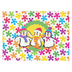 Snowflakes and Penguins Winter Holiday Tablecloth