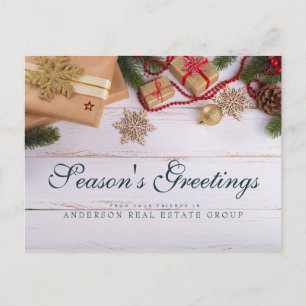 Snowflakes and Pine Rustic Holiday Greetings Postcard