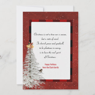snowflakes and pine tree with Christmas on plaid Holiday Card