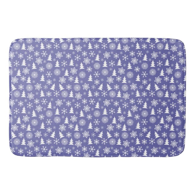 Snowflakes and Pine Trees Pattern Bath Mat (Front)