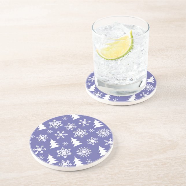 Snowflakes and Pine Trees Pattern Coaster (Side)