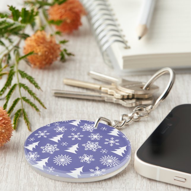 Snowflakes and Pine Trees Pattern Key Ring (Front Right)