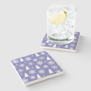 Snowflakes and Pine Trees Pattern Stone Coaster