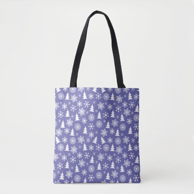 Snowflakes and Pine Trees Pattern Tote Bag (Front)