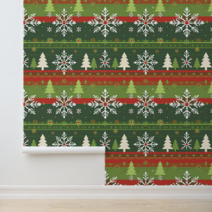 Snowflakes and Pine Trees Pattern Wallpaper