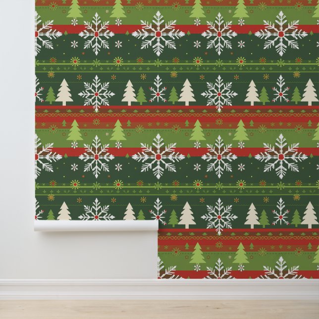 Snowflakes and Pine Trees Pattern Wallpaper (Application)