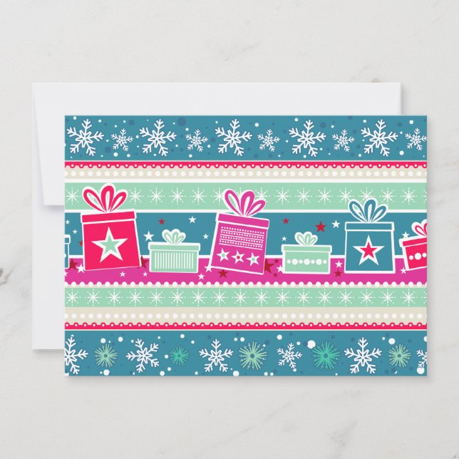 Snowflakes and Presents postcard invitation (Front)