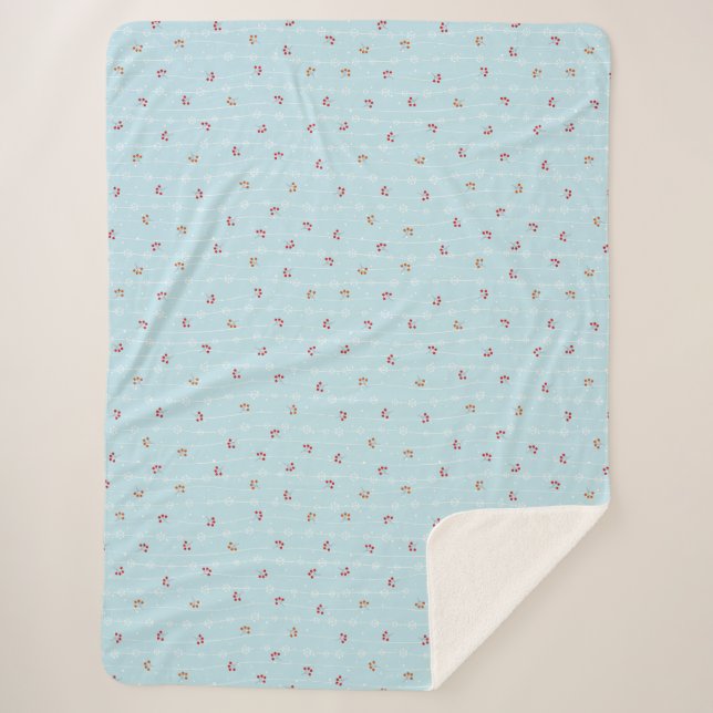 Snowflakes and red berries winter pattern sherpa blanket (Front)