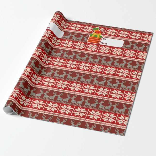 Snowflakes and Reindeer Wrapping Paper (Unrolled)