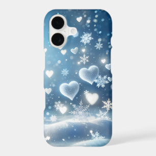 Snowflakes and Snow Hearts on Winter Sky