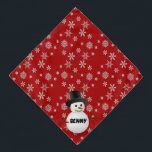 Snowflakes and Snowman Dog Name  Bandana<br><div class="desc">Dress your dog up for the Christmas and winter season bandanna.  This red bandanna features a snowflake background with an overlay of snowman and space for your dog's name.</div>