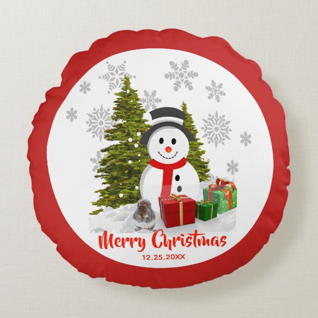 Snowflakes and Snowmen Merry Christmas Home Decor  Round Cushion (Front)