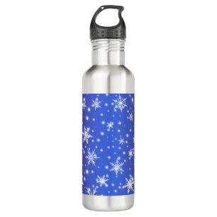 Snowflakes and Sparkles over Navy Blue Light 710 Ml Water Bottle