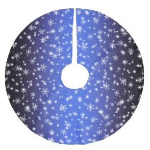 Snowflakes and Sparkles over Navy Blue Light Brushed Polyester Tree Skirt