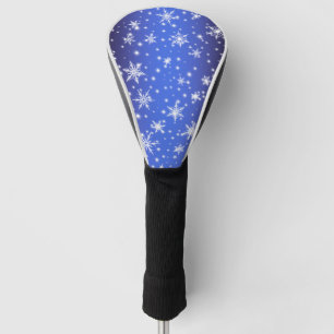 Snowflakes and Sparkles over Navy Blue Light Golf Head Cover