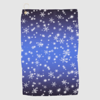 Snowflakes and Sparkles over Navy Blue Light Golf Towel