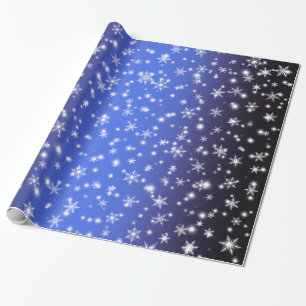 Snowflakes and Sparkles over Navy Blue Light Wrapping Paper