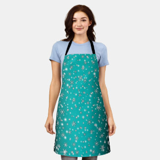 Snowflakes and Sparkles over Turquoise Light Apron
