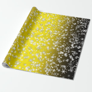 Snowflakes and Sparkles over Yellow Light Wrapping Paper