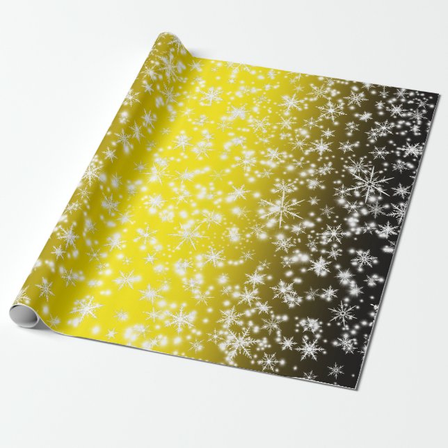 Snowflakes and Sparkles over Yellow Light Wrapping Paper (Unrolled)