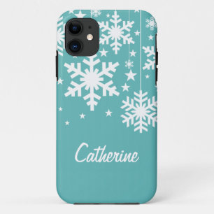 Snowflakes and Stars iPhone 5 BT Case, Aqua Case-Mate iPhone Case
