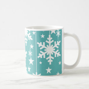 Snowflakes and Stars Mug, Aqua Coffee Mug