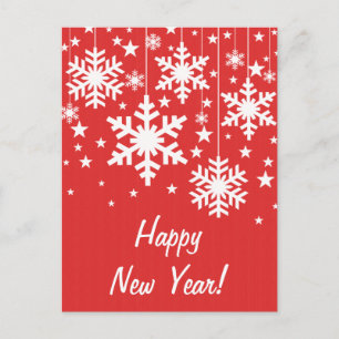 Snowflakes and Stars New Year's Postcard, Red Holiday Postcard