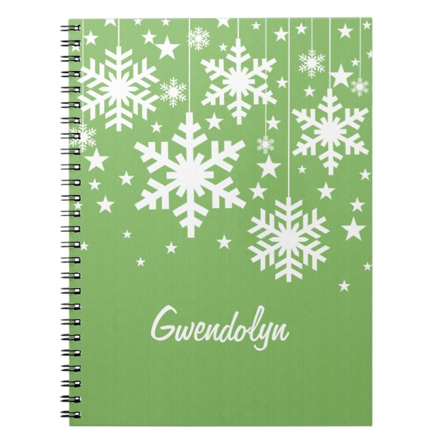 Snowflakes and Stars Notebook, Green Spiral Notebook (Front)