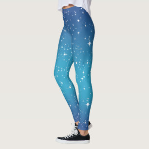 Snowflakes and Stars on Pale Blue Gradient Leggings