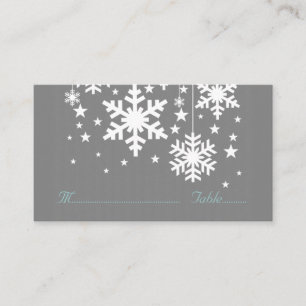 Snowflakes and Stars Place Card, Grey Card