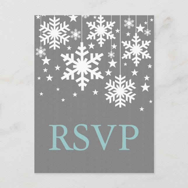 Snowflakes and Stars RSVP Postcard, Grey Invitation Postcard (Front)