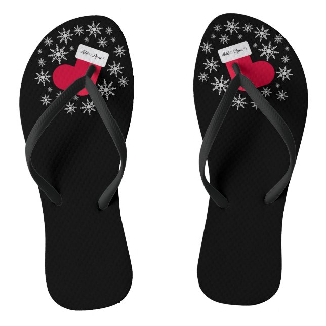 Snowflakes and Stocking Add Name Funny Christmas Jandals (Footbed)