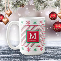 Snowflakes and Stripes Monogram Christmas Mug