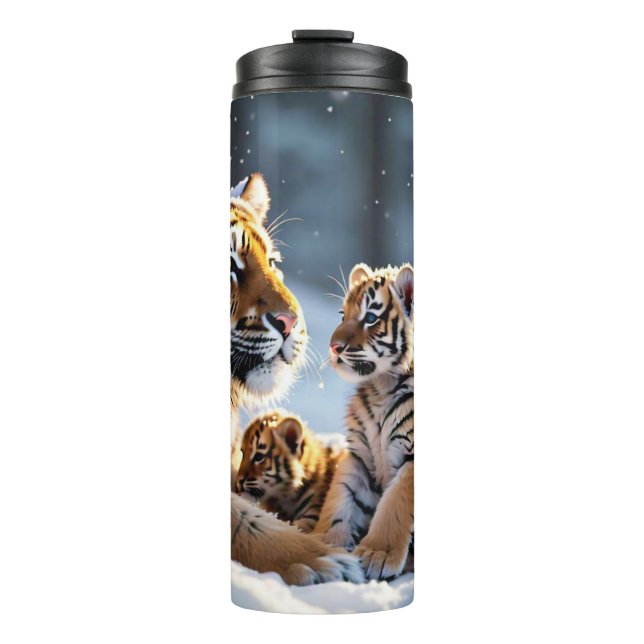 "Snowflakes and Tiger Tracks" Thermal Tumbler (Front)