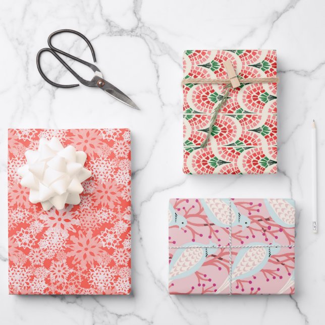 Snowflakes and turtle doves Christmas wrap set Wrapping Paper Sheet (Front)