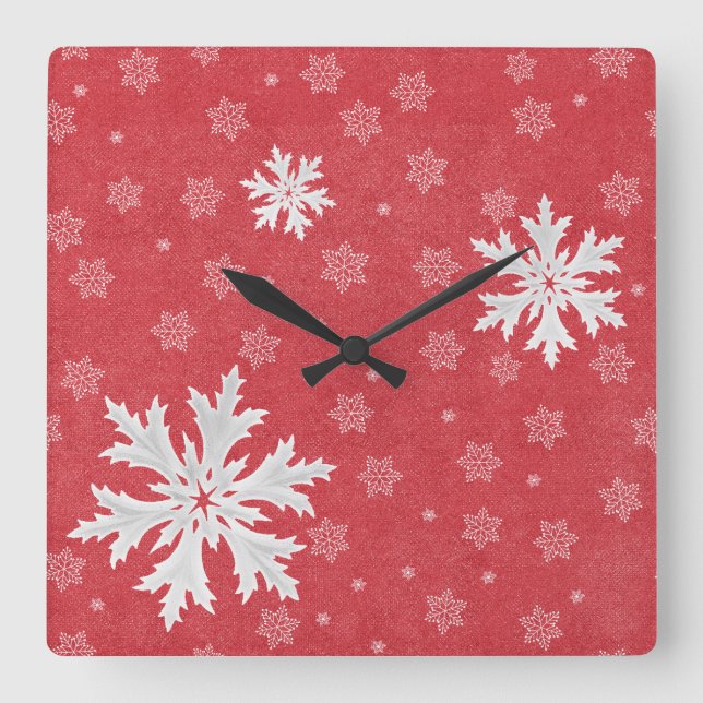 Snowflakes at Christmas Eve Postcard Square Wall Clock (Front)