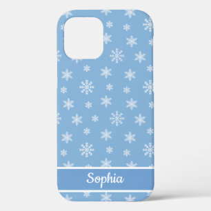 Snowflakes Baby blue pattern personalised name iPhone 12 Case