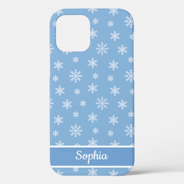 Snowflakes Baby blue pattern personalised name Case-Mate iPhone Case (Back)