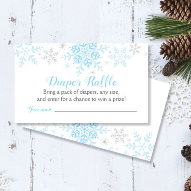 Snowflakes Baby Boy Shower Diaper Raffle Ticket Enclosure Card (Creator Uploaded)