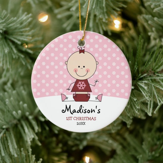 Snowflakes Baby Girl 1st Christmas Personalised Ceramic Tree Decoration (Tree)