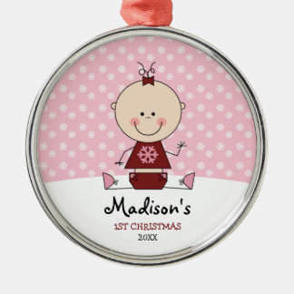 Snowflakes Baby Girl 1st Christmas Personalised Metal Tree Decoration