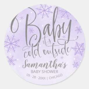 Snowflakes Baby It's Cold Outside Baby Shower Clas Classic Round Sticker