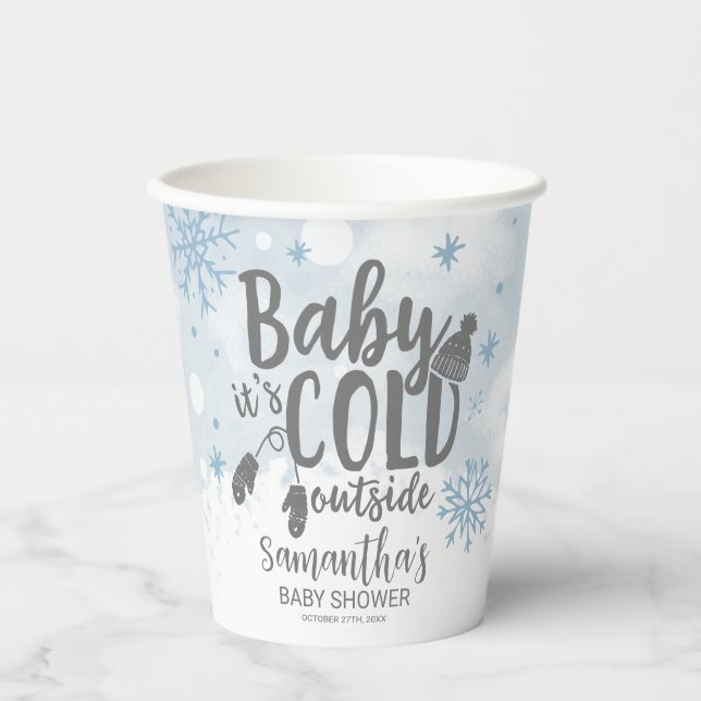 Snowflakes Baby It's Cold Outside Baby Shower Pape Paper Cups (Front)