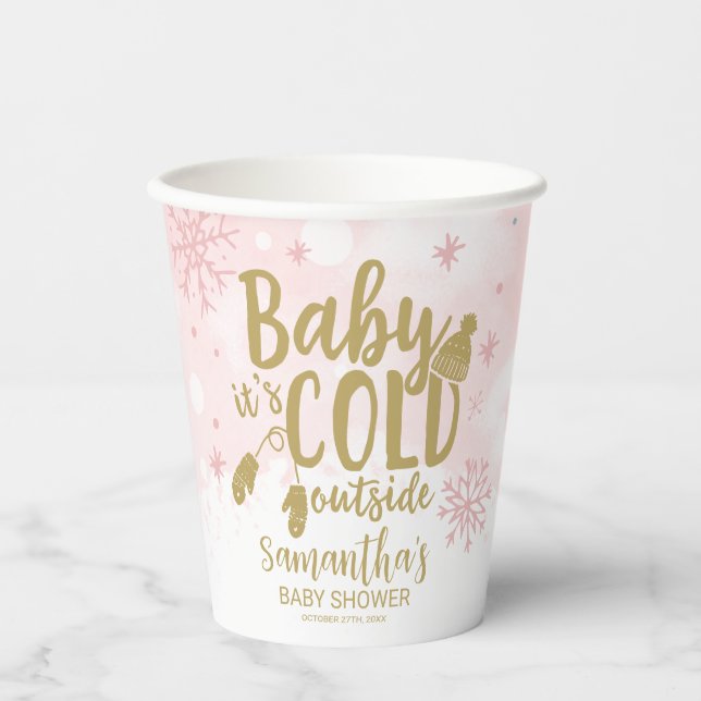Snowflakes Baby It's Cold Outside Baby Shower  Paper Cups (Front)